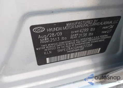 2010 Hyundai Sonata Limited z USA, uszkodzony, nr VIN 5NPEU4AC0AH627358